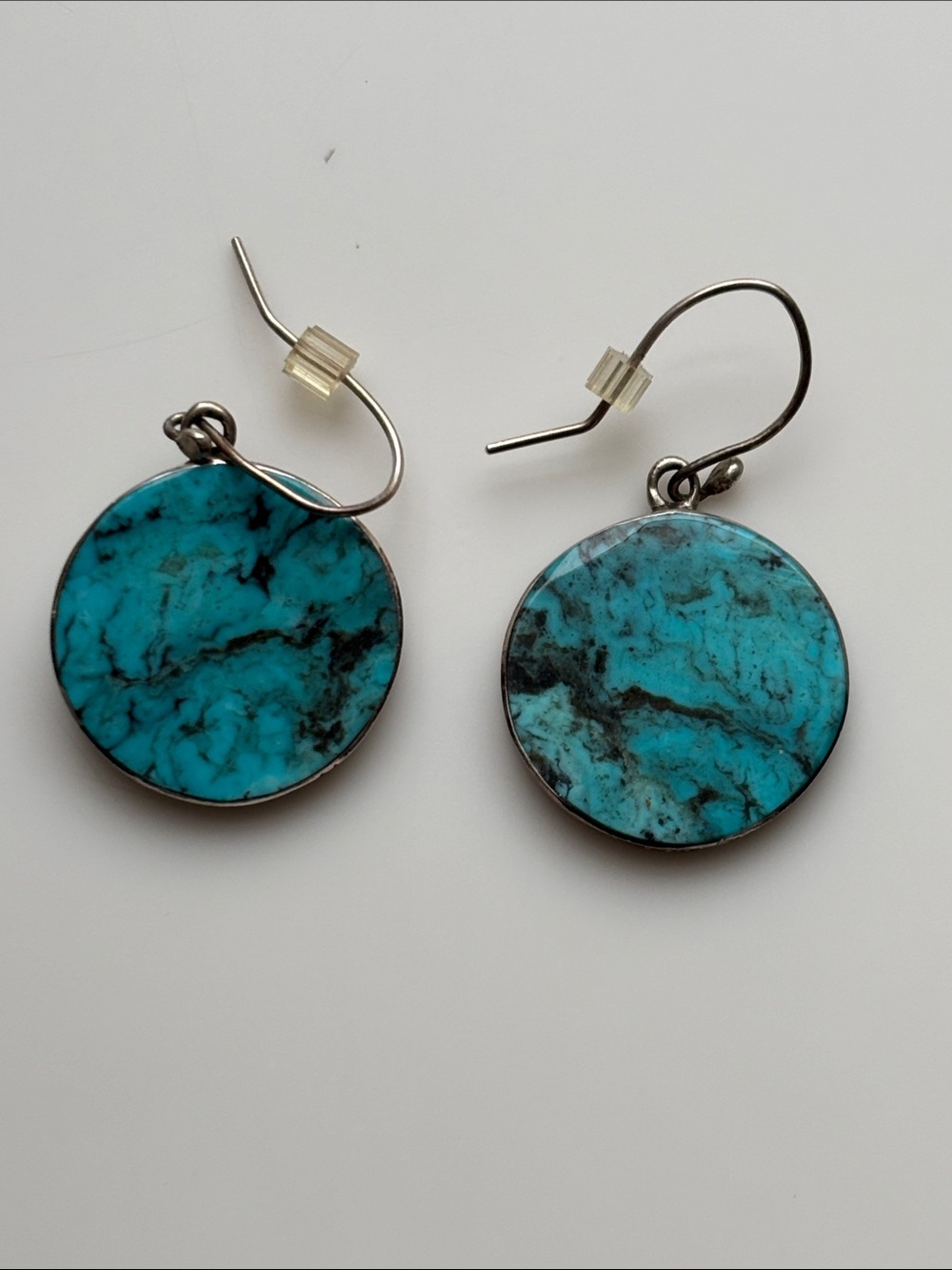 Native American Turquoise and Coral Circle Earrings—NL Sterling brand - Picture 5 of 8